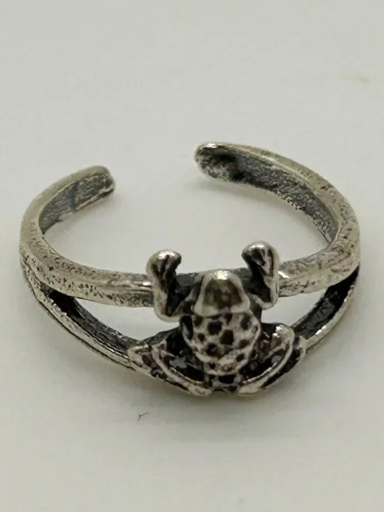 925 Sterling Silver Frog Toe Ring Adjustable Finger Knuckle Midi Band Size 2 - Picture 1 of 11